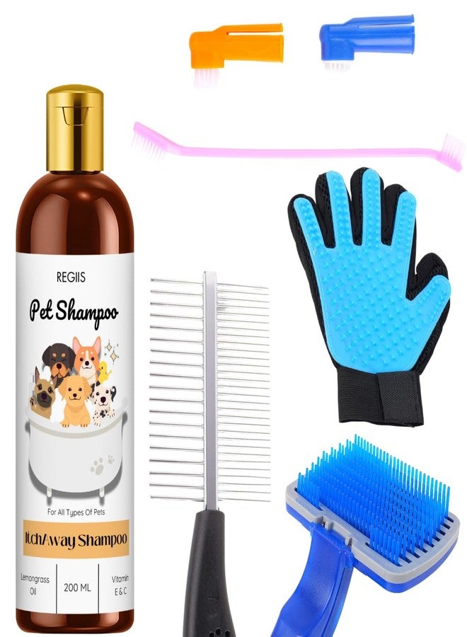 مجموعة العناية بالحيوانات الأليفة مع شامبو عشبة الليمون، وفرشاة إزالة الشعر الزائد، وقفازات العناية، ومشط، 200 مل (عبوة من 5 قطع) - Image 1